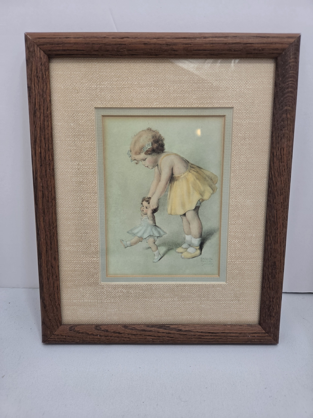 Bessie Pease Gutmann "First Step" Vintage Framed Print Girl Child Walking Art